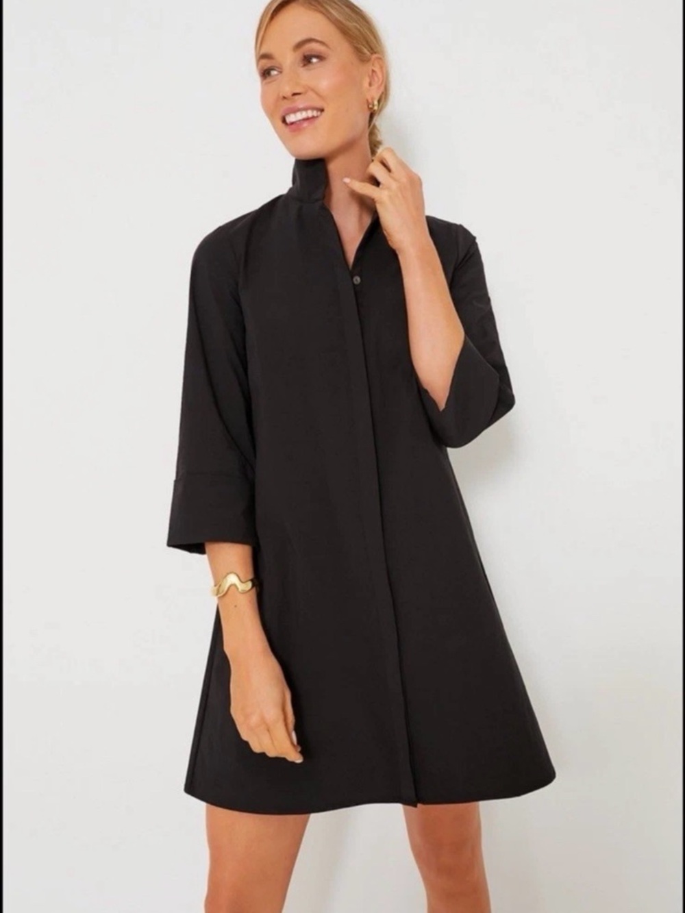 Tuckernuck Women's Black Charlie Shirt Dress sz XL Stand Collar A-line Mini
